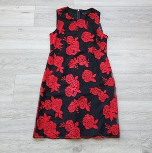 Donna Karan Red Rose Dress Womens 6 Sleeveless Black Floral Nwt